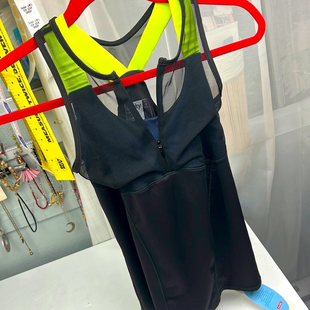 Lucky in Love vaportex 🆕 Tank Top NWT size S black yellow w built in bra zip